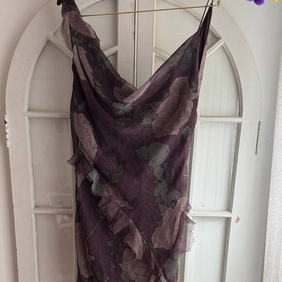 NWT ASOS Floral Cowl Neck Bias Maxi Dress With Frills And Mixed Fabric - Picture 4 of 8